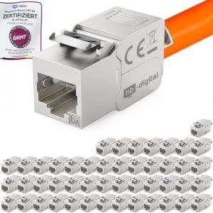 HB-DIGITAL 48x Module Keystone CAT 6A -Certifi&eacute; GHMT- 10Gbit/s jusqu'&agrave; 500MHz Adapteur Blind&eacute; STP AWG 22-24 Connecteur M&eacute;tallique sans outil pour C&acirc;ble Ethernet LAN, Panneau de brassage, Prise r&eacute;seau (HB-DIGITAL, neuf)