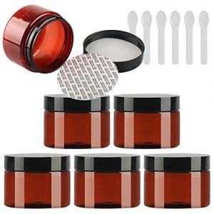 TIANZD 6 Pi&egrave;ces Vides Petit 150 ml Marron Cosm&eacute;tique Pot en Plastique avec Couvercle Noir 150 g Pots de Cosm&eacute;tique Cr&egrave;me de Bouteille Contenant avec 6x Spatules (BEAUTYVALLEYEU, neuf)