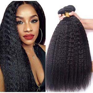 Tissage Bresilien en lot Kinky Straight Hair Cheveux Naturel Bresilienne Tissage Cheveux Humain Bresilienne Yaki Raide Meches Bresiliennes Naturelles (14 16 18 pouces) (human virgin hair, neuf)