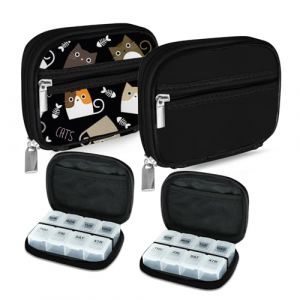 Serfeymi Pilulier Semainier Pilulier Medicaments 7 Jours Semainier Medicament Boîtes à Pilules de Voyage Avec étui à Fermeture éclair pour la Médecine, la Vitamine, le Supplément - Noire 03 + Noire 01 (Serfeymi, neuf)
