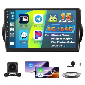 Roinvou 4+64G Android 15 Autoradio pour Citroen Nemo/Peugeot Bipper/Fiat Fiorino Qubo 2008-2017 sans Fil CarPlay Android Auto, 10.1'' &Eacute;cran Tactile Bluetooth WiFi GPS 32EQ FM/RDS SWC Camera de Recul (wenheyou, neuf)