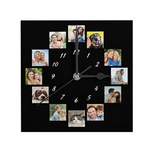Horloge Murale Personnalisée avec Photo, Personnalisées Horloge Murale Carrée avec Photo Text, Horloge Familiale Personnalisable pour Anniversaire de Mariage Saint Valentin Anniversaire de Noël (tuoqingkeji, neuf)