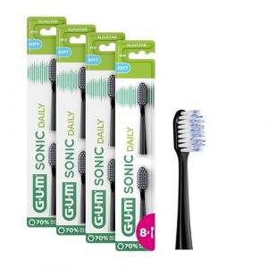 GUM Sonic Daily Lot de 4X2 têtes de brosse à dents sonique de rechange pour brosse à dents sonique GUM Sonic Daily - Poils doux et microfins pour un nettoyage doux et en profondeur (Noir) (Drogerie Arena, neuf)