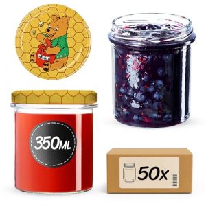 KADAX Lot de 50 bocaux en verre &agrave; couvercle &agrave; visser de 350 ml, &Oslash; 82 mm, bocaux de conservation pour champignons, confitures, miel, pots &agrave; confiture avec couvercle, bocaux herm&eacute;tiques &agrave; offrir, pots &agrave; (KADAX, neuf)
