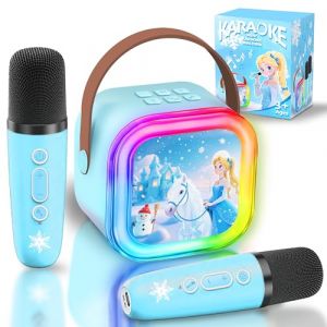 GirliGlee Micro Karaoke Enfant,Enceinte Bluetooth Enfant avec 2 Micros sans Fil,Micro Fille Reine des Neiges pour Chante, Idée Cadeau Fille 3 4 5 6 7 8 9 Ans Anniversaire,Jouet Frozen (GuGu LTD, neuf)