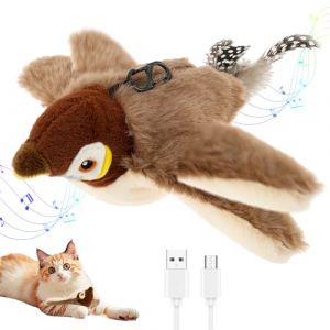KTCINA Oiseau Jouet interactif pour Chat, 24cm, capteur Tactile 3 fr&eacute;quences, USB Rechargeable, Oiseau interactif Feutre Lavable avec Catnip &ndash; stimule l&rsquo;Instinct de Chasse Intelligent (HYMLGF, neuf)