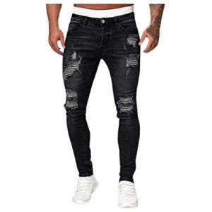 Nouveau Fashion Jean Homme 2022 - Pantalon Trou&eacute; Skinny Slim Droit D&eacute;chir&eacute; Moulant Bootcut - Bleu Clair Pas Cher (Haoxinkjshop, neuf)