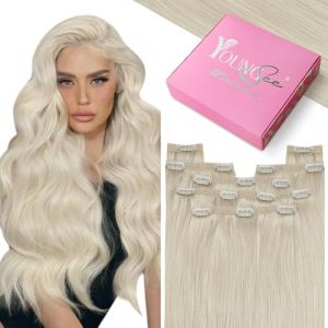 YoungSee Extension a Clip Cheveux Naturel blond Platine Extension Cheveux Naturel Clip blond 45cm Extension Clips Naturels Invisible Extension Cheveux Naturels a Clips pour les Femmes 120g #60A (YoungSee Europe, neuf)