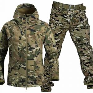 Uniforme Militaire pour Homme Camo Veste et Pantalon Ensemble Armée Combat Chasse, Veste Softshell d'hiver Chaude à Capuche pour l'Extérieur, la Randonnée Camo 3XL (Cicilin-EU, neuf)