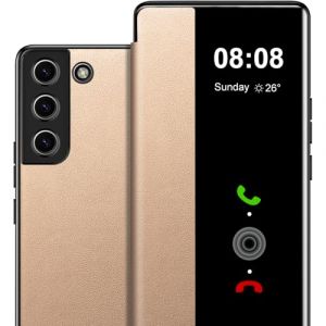 Fciaeytou Coque pour Samsung S21 Plus Etui &agrave; Rabat pour Samsung Galaxy S21 Plus Coque Clapet Protection S21 Plus Flip Case Folio Clear View Cover 360 Full Body Antichoc Mince Housse 5G/6.7" (Dor&eacute;) (ZhuChuangYouSuJiaoZhiPinYouXianGongSi, neuf)