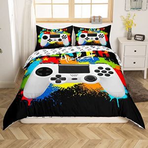 Homemissing Gamer Parure de Lit 220x240cm pour Enfants Filles Rainbow Tie Dye Gaming Parure Housse de Couette D&eacute;cor Color&eacute; Contr&ocirc;leur de Jeux Vid&eacute;o Housse de Couette Designs 3Pcs (Bofanshangmao, neuf)