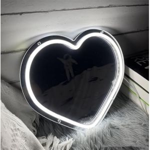 Ulalaza Miroir Acrylique LED n&eacute;on en Forme de c&oelig;ur/Chat/Lettre/ondul&eacute;, Miroir de sorci&egrave;re, d&eacute;coration Murale d&eacute;coration de la Chambre &agrave; Coucher, de la Maison, du Studio, du dortoir, du Mariage (ToBe-One, neuf)