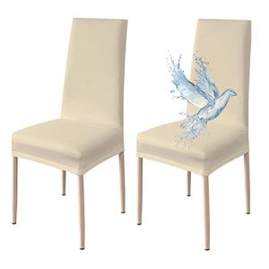 Poligino Housse de Chaise 2 pièces, Housse de Chaise Salle à Manger, Housse Chaise Extensible, Universel, Facile à Installer, Facile à Nettoyer (Beige,2 pièces) (WANGHOUYUYU, neuf)