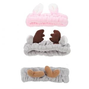 OATIPHO 3 Pièces Bandeaux Élastiques pour Cheveux Lot de Animaux Corne de Cerf Gris Oreilles de Lapin Rose Corne de Cerf Gris Accessoires Pratiques pour Maquillage et Soins Peau (Tsun Ki-sung, neuf)