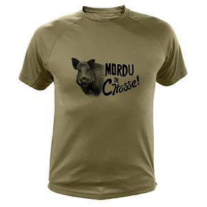 Tee Shirt, Mordu de Chasse, Sanglier (5/6,239, Vert) (AtooDog-Traqueur, neuf)