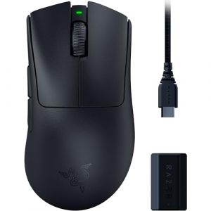 Razer DeathAdder V3 Pro Souris de jeu sans fil + dongle sans fil Hyperpolling : 63 g Ultra l&eacute;ger - Capteur optique Focus Pro 30K - Commutateurs optiques Gen 3-5 touches programmables - Noir (Realtime Distribution, neuf)