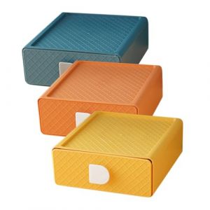 Gogogmee Lot De 3 Bo&icirc;tes &agrave; Cosm&eacute;tiques De Table Tiroir Petite Taille Plastique Transparent Multifonction Bureau &Eacute;l&egrave;ve Rangement Maquillage Bijoux Coucher De Soleil Orange Jaune Mangue Bleu Tranquille (Xiaanmall, neuf)