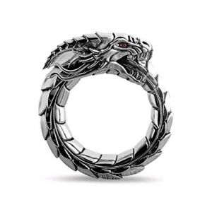 Bague Dragon pour Homme, Anneau de tête de dragon viking nordique, Bague Amulette Totem Dragon ancien, Bague de motard dragon hip hop, Bijoux Dragon Animal Punk pour hommes et garçons (Argent, 67) (PikaLF, neuf)