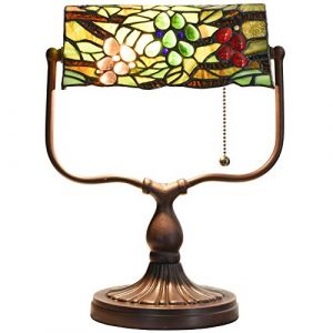 Bieye L30764 Lampe de bureau de banquier en verre teinté style Tiffany raisin pour le travail de lecture, 14 pouces de haut (Bieye Lighting, neuf)