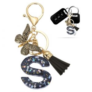 Porte-cl&eacute;s pour fille - Initial nom Porte-cl&eacute;s - Porte-cl&eacute;s avec lettre porte-cl&eacute;s fille initiale - Cadeau pour femme, noir Porte-cl&eacute;s pour femme (S) (HengShuiHunBengShangMaoYouXianGongSi, neuf)