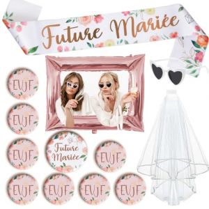 EVJF Accessoire,Future Mari&eacute;e Badge,EVJF Echarpe Lunette Voile,Accessoire Enterrementde Vie de Jeune Fille pour Team Bride,Bride to Be D&eacute;coration,Future Mari&eacute;e Kit EVJF (JINGMINGHE, neuf)
