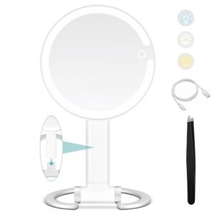 Miroir Grossissant Lumineux, miroir grossissant double face 1x/20x avec lumi&egrave;re, Commande par interrupteur tactile, 3 lumi&egrave;res r&eacute;glables, rechargeables, 2000mAh, l&eacute;g&egrave;res et pliables pour les voyages (B Beauty Planet-FR, neuf)