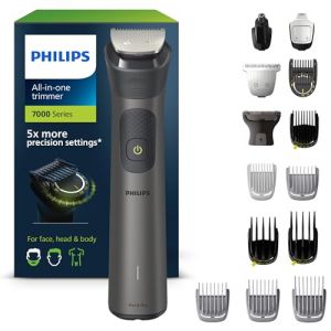 Philips Multigroom Series 7000 - Tondeuse tout-en-un équipée de 15 sabots pour le visage, la tête et le corps, et 26 hauteurs de coupe (de 0,5 à 20 mm) pour une précision ultime (modèle MG7950/15) (MK TRADE SIA, neuf)