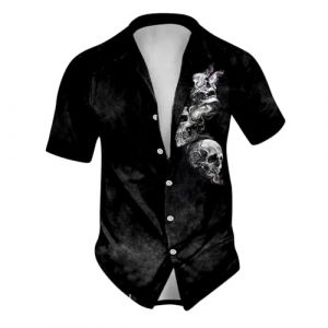 Foweknow Chemise hawaïenne à manches courtes pour homme - Motif tête de mort - Costume d'Halloween - Chemise hawaïenne légère et respirante - Chemise à col montant - Design personnalisé - Chemise de (ROTPMS, neuf)
