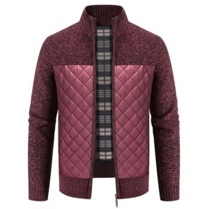KUDORO Cardigan Gilet Homme Veste en Maille Ouvrez-Front Zipp&eacute; avec Col Montant Tricot&eacute; Chaude Veste d'hiver Doubl&eacute; en Polaire(Bordeaux,M) (KUDORO, neuf)