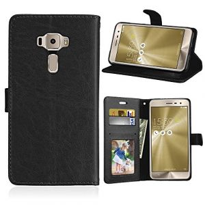 SATURCASE Luxe Lisse PU Cuir Magn&eacute;tique Flip Cover Portefeuille Support Porte-Carte Protecteur Case Coque Housse &Eacute;tui pour ASUS Zenfone 3 ZE520KL 5.2" (Noir) (SATURCASE-EU, neuf)