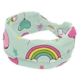 Bandeaux larges pour femmes, turban souple avec motif licorne arc-en-ciel, beignet, vert bonbon, antid&eacute;rapant, &eacute;lastique, sueur, yoga, entra&icirc;nement, bandeau crois&eacute; nou&eacute; (Galens, neuf)