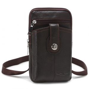 Hwtcjx &Eacute;tui de Ceinture Pochette T&eacute;l&eacute;phone Holster, Grande Pochette Smartphone, Sacoche Ceinture Homme Portable, Sac Bandouli&egrave;re Homme, Multi-usages Taille Sac (Marron Noir, 20 x 13 x 2 cm) (Ygdein, neuf)