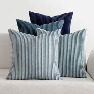 MIULEE Housses de Coussin en Velours C&ocirc;tel&eacute; Carr&eacute;es D&eacute;coratives Douces pour Le Douce en Velours Ray&eacute; Lot de 4 pour la D&eacute;coration Int&eacute;rieure Canap&eacute; Chambre &agrave; Coucher 60x60cm S&eacute;rie Deep Blue (MIULEE HOME, neuf)