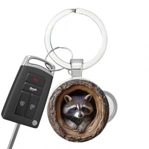 Syengery Porte-Cl&eacute;s Raton Laveur | Breloque Sac &agrave; Dos Arbre Creux Raton Laveur | Porte-Cl&eacute;s Mignon Petit Animal pour Sac d'&Eacute;cole, Voyage, Sac &agrave; Main, Femmes, Maison et D&eacute;coration de Portefeuille (paodera, neuf)