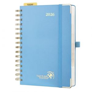 POPRUN Agenda 2026 Journalier 21,5 x 14,5 cm - Couverture Rigide Spirale, 1 Page par Jour A5 Planner, D'Jan 2026 à Déc 2026-12 Mois, Avec règle signet, Papier 80 g/m², Bleu brume (Time Works Wonders, neuf)
