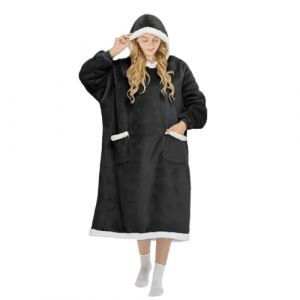 FEELJAM Couverture, avec manches et capuche, couverture &agrave; manches pour adulte douce et chaude avec manches (noir, 150 longueur) (suszuz, neuf)