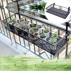PEALOV Support de jardinière Suspendu de Balcon,Étagère à Plantes de Balcon en Fer,Support à fleurs en métal pour balcon,Support pour pot de fleurs de balcon,Support à Fleurs,Pour bureau,maison,hôtel (acanthopan, neuf)