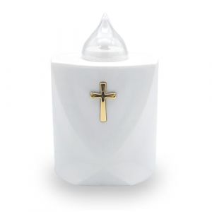 AROBA Bougie fun&eacute;raire LED - Effet vacillant, longue dur&eacute;e de combustion jusqu'&agrave; 120 jours, bougie de cimeti&egrave;re r&eacute;utilisable - Croix sacr&eacute;e blanche (Aroba GmbH, neuf)