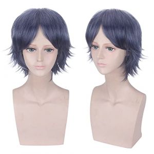 Perruque pour vêtements assortis pour déguisement Mascarade Le Prince du Tennis Empereur de glace Département Relique Jing Wu Gris Violet Point Mi-Point Liu Hai Cheveux Courts Retroussés Cos Perruque (long zhu tang, neuf)