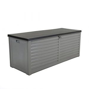 Charles Bentley Coffre de Rangement 390L Jardin Extérieur - Plastique Gris avec Couvercle Noir, Poignées Moulées, Cadenas, Glissières Aluminium (143x57x53 cm) (CharlesBentley, neuf)