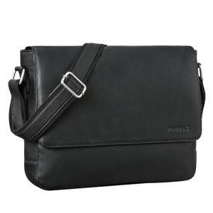 ROYALZ Sacs d'affaires Sacoche pour ordinateur portable en cuir pour hommes dames 'San Diego' Sacoche à bandoulière en cuir véritable pour ordinateur portable 15, Couleur:Noir (ROYALZ France, neuf)
