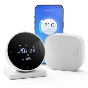 Vaconoff Thermostat Connecté a Pile Thermostat Chaudiere Gaz, Sans Fil Avec un Récepteur, Pour Chauffage à l'eau Au Sol, Wifi Intelligent Programmable,Compatible Avec Tuya/Alexa/Google Assistant Blanc (Vaconoff, neuf)