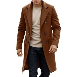 Modeewel Manteau en laine pour hommes Manteau Manteau de transition Trench-coat Couleur unie Manteau d'automne Business Manteau pour hommes Longue veste d'hiver Manteaux pour hommes Laine Long &Eacute;l&eacute;gant (ZWPaom, neuf)