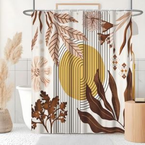 Rideau Douche Abstrait, Uiiooazy Rideau Douche Anti Moisissure 180x200cm Abstrait Soleil Gelb Fleur Rose Rideaux de Baignoire Tissu Lavable Imperm&eacute;able Polyester Rideaux Salle de Bain avec 12 Crochets (dongguibinjingpinxiaodianpu, neuf)