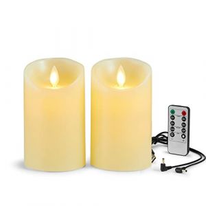 Lonkenn Bougie LED Rechargeable Lot de 2 Bougies LED Bougies LED Flamme Vacillantes Bougie LED avec Telecommande Fonction Minuterie 24 Heures Bougies en Cire Réelle Dimmable Bougies Décoratives-12.5cm (QJ Home, neuf)