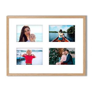 aFFa frames Tisar 30x40 cm Cadre photo en bois avec verre synth&eacute;tique incassable multi-vues Cadre Multi Photo avec Passe-Partout 4 ouvertures pour 4 images 10x15 cm ch&ecirc;ne (05) (aFFa frames, neuf)