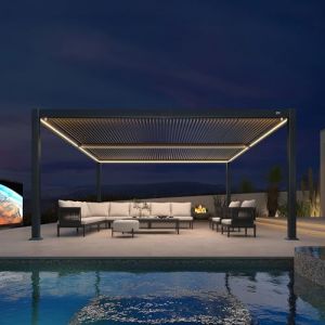 PURPLE LEAF Pergola Bioclimatique 4 x 4,6 m en Aluminium avec Lames Orientables et LED, Pergola Jardin Exterieur, Durable et sans Entretien, Tonnelle de Jardin Exterieur pour Terrasse et Balcon, Gris (PurpleLeafGarden, neuf)