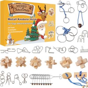 Calendrier de l'avent 2024 Casse Tete, Casse Tête en Bois et en Métal pour Cadeau Noël Enfant Adulte, Puzzle 3D pour Garçons Filles, 24 Jours de Surprise Calendrier du Compte à Rebours (MIX-TM6, neuf)