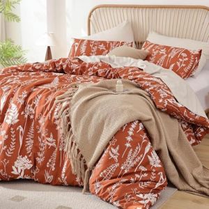 Freyamy Housse de Couette Floral 220x240+2 Taie d'oreiller 65x65cm Caramel Blanc Fleurie Imprim&eacute; Parure de lit 2 Personnes Adulte Fleurs Sets de Housse Couette en 100% Microfibre avec Fermeture &Eacute;clair (Mitchell'SZ, neuf)