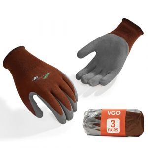 Vgo... 3 Paire de Gants de Travail Enduction Latex Antidérapant & Fibre de Bambou Respirante, Polyvalents pour Jardinage, BTP, DIY & Extérieur... Lavable en Machine (RB6026-ML,Marron,M,3 Paires) (Vgo... Glove, neuf)